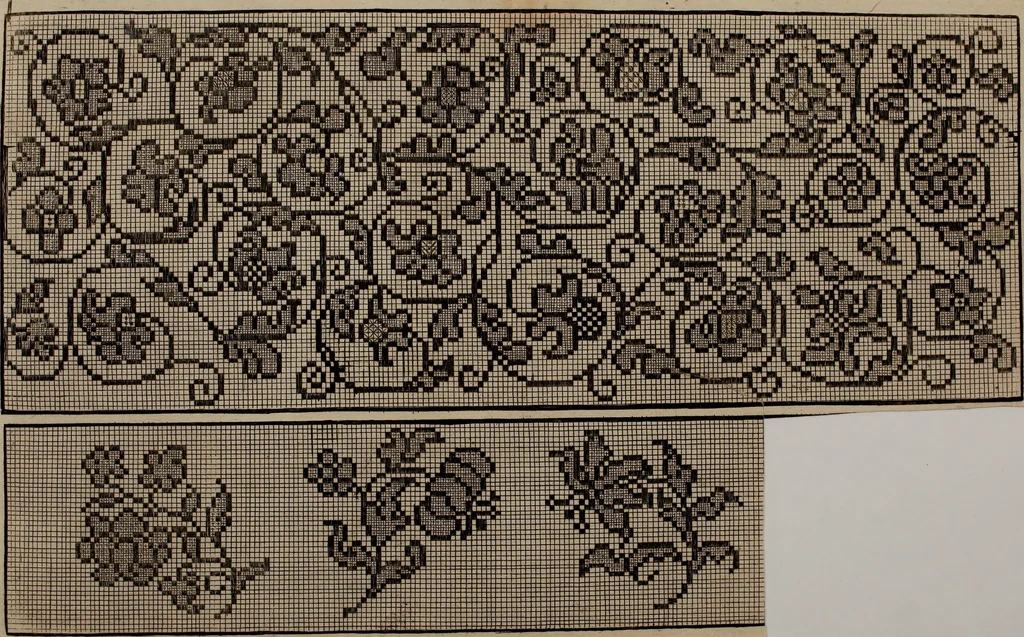 An illustration from Kunst-und Fleiss-übende Nadel-Ergötzungen; oder, neu erfundenes Neh-und Stick-Buch. Worin dem, solche schöne wissenschafftliebendem Frauenzimmer, allerhand, zu vielen Sachen anständige, Muster und Risse, nach der neuesten Façon, zu deren nützlichen Bedienung, 1730, leaf 21