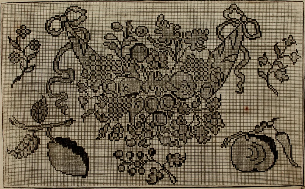 An illustration from Kunst-und Fleiss-übende Nadel-Ergötzungen; oder, neu erfundenes Neh-und Stick-Buch. Worin dem, solche schöne wissenschafftliebendem Frauenzimmer, allerhand, zu vielen Sachen anständige, Muster und Risse, nach der neuesten Façon, zu deren nützlichen Bedienung, 1730, leaf 27