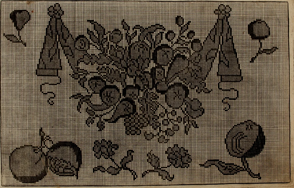 An illustration from Kunst-und Fleiss-übende Nadel-Ergötzungen; oder, neu erfundenes Neh-und Stick-Buch. Worin dem, solche schöne wissenschafftliebendem Frauenzimmer, allerhand, zu vielen Sachen anständige, Muster und Risse, nach der neuesten Façon, zu deren nützlichen Bedienung, 1730, leaf 29