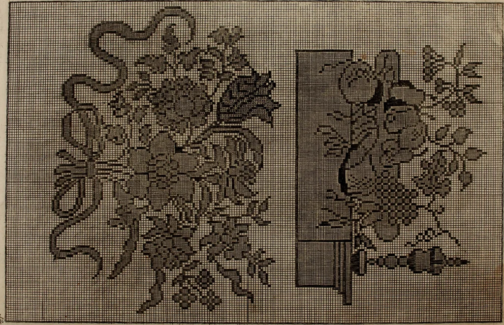 An illustration from Kunst-und Fleiss-übende Nadel-Ergötzungen; oder, neu erfundenes Neh-und Stick-Buch. Worin dem, solche schöne wissenschafftliebendem Frauenzimmer, allerhand, zu vielen Sachen anständige, Muster und Risse, nach der neuesten Façon, zu deren nützlichen Bedienung, 1730, leaf 31