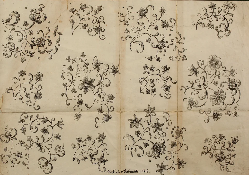 An illustration from Kunst-und Fleiss-übende Nadel-Ergötzungen; oder, neu erfundenes Neh-und Stick-Buch. Worin dem, solche schöne wissenschafftliebendem Frauenzimmer, allerhand, zu vielen Sachen anständige, Muster und Risse, nach der neuesten Façon, zu deren nützlichen Bedienung, 1730, leaf 33