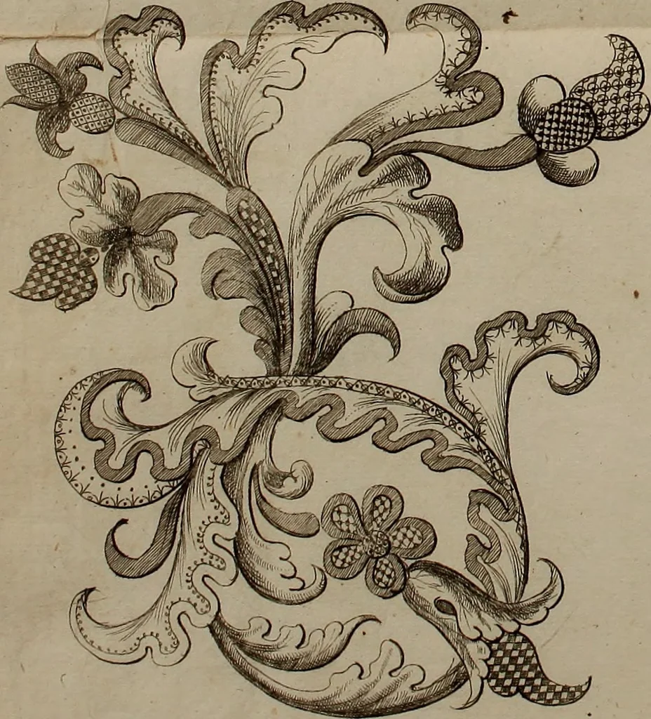 An illustration from Kunst-und Fleiss-übende Nadel-Ergötzungen; oder, neu erfundenes Neh-und Stick-Buch. Worin dem, solche schöne wissenschafftliebendem Frauenzimmer, allerhand, zu vielen Sachen anständige, Muster und Risse, nach der neuesten Façon, zu deren nützlichen Bedienung, 1730, leaf 37