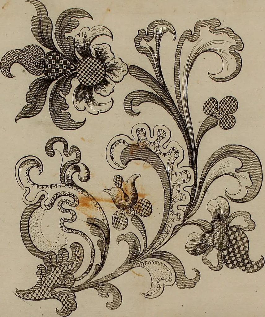 An illustration from Kunst-und Fleiss-übende Nadel-Ergötzungen; oder, neu erfundenes Neh-und Stick-Buch. Worin dem, solche schöne wissenschafftliebendem Frauenzimmer, allerhand, zu vielen Sachen anständige, Muster und Risse, nach der neuesten Façon, zu deren nützlichen Bedienung, 1730, leaf 37