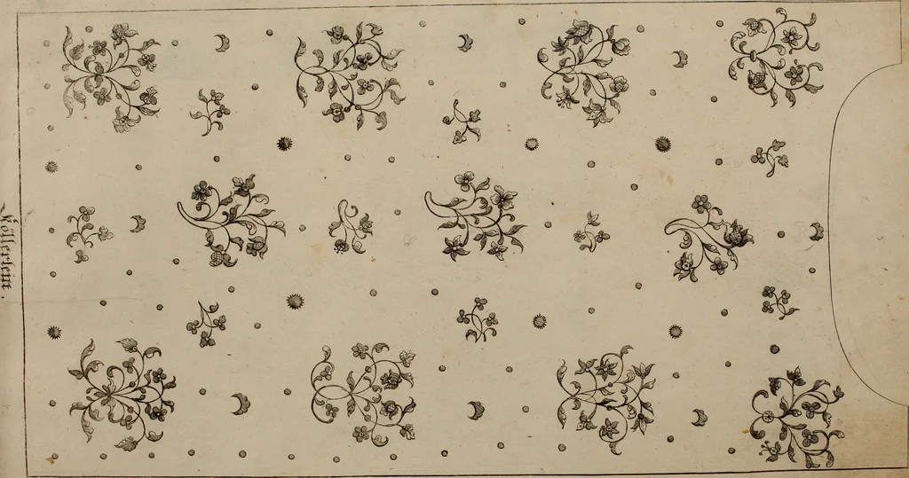 An illustration from Kunst-und Fleiss-übende Nadel-Ergötzungen; oder, neu erfundenes Neh-und Stick-Buch. Worin dem, solche schöne wissenschafftliebendem Frauenzimmer, allerhand, zu vielen Sachen anständige, Muster und Risse, nach der neuesten Façon, zu deren nützlichen Bedienung, 1730, leaf 40