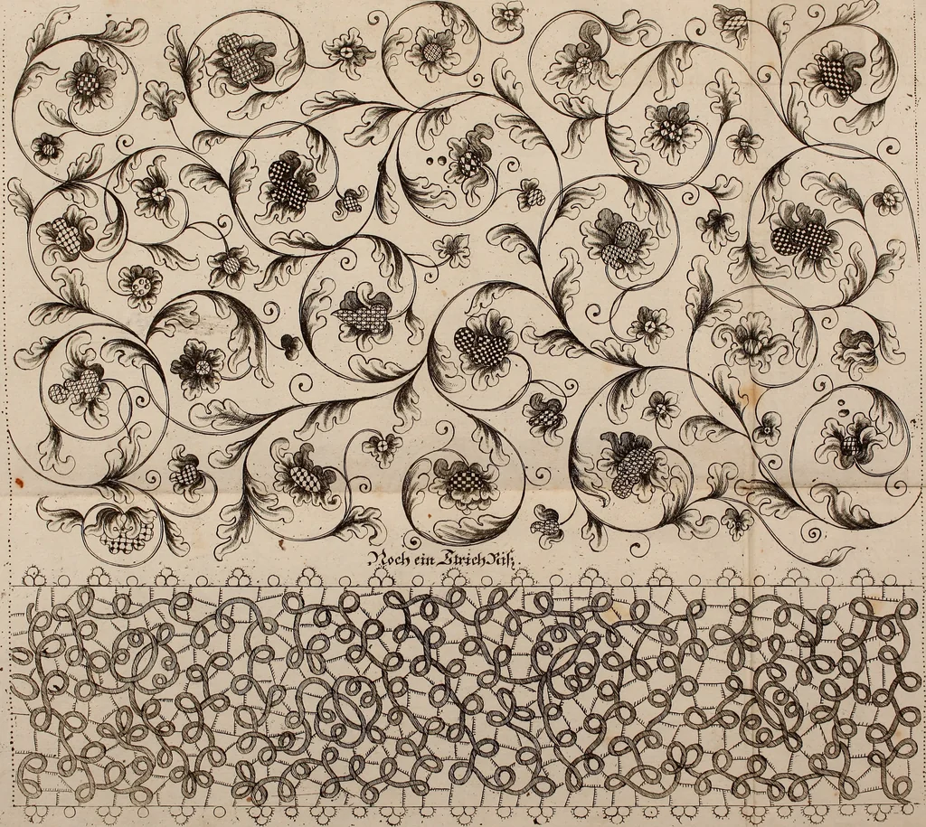 An illustration from Kunst-und Fleiss-übende Nadel-Ergötzungen; oder, neu erfundenes Neh-und Stick-Buch. Worin dem, solche schöne wissenschafftliebendem Frauenzimmer, allerhand, zu vielen Sachen anständige, Muster und Risse, nach der neuesten Façon, zu deren nützlichen Bedienung, 1730, leaf 42