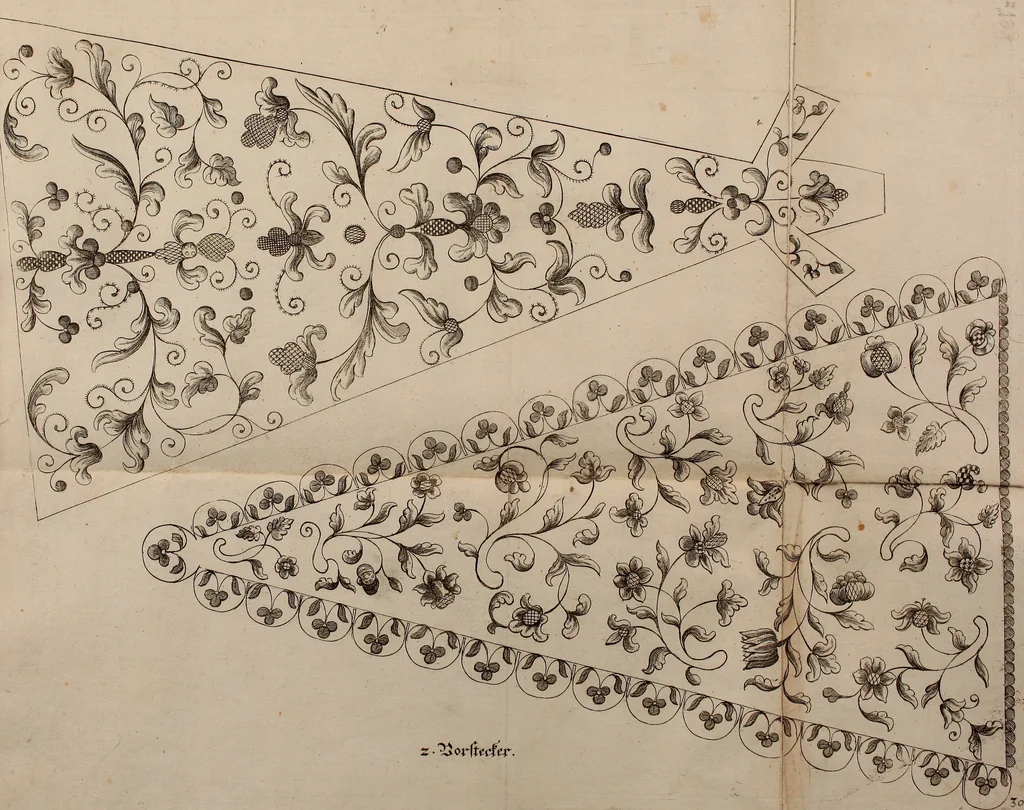 An illustration from Kunst-und Fleiss-übende Nadel-Ergötzungen; oder, neu erfundenes Neh-und Stick-Buch. Worin dem, solche schöne wissenschafftliebendem Frauenzimmer, allerhand, zu vielen Sachen anständige, Muster und Risse, nach der neuesten Façon, zu deren nützlichen Bedienung, 1730, leaf 44