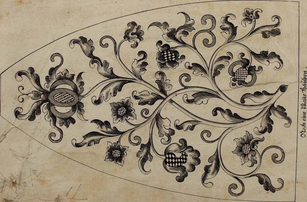 An illustration from Kunst-und Fleiss-übende Nadel-Ergötzungen; oder, neu erfundenes Neh-und Stick-Buch. Worin dem, solche schöne wissenschafftliebendem Frauenzimmer, allerhand, zu vielen Sachen anständige, Muster und Risse, nach der neuesten Façon, zu deren nützlichen Bedienung, 1730, leaf 46