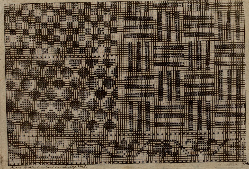 An illustration from Kunst-und Fleiss-übende Nadel-Ergötzungen; oder, neu erfundenes Neh-und Stick-Buch. Worin dem, solche schöne wissenschafftliebendem Frauenzimmer, allerhand, zu vielen Sachen anständige, Muster und Risse, nach der neuesten Façon, zu deren nützlichen Bedienung, 1730, leaf 48