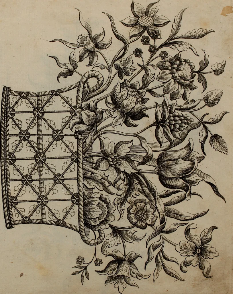An illustration from Kunst-und Fleiss-übende Nadel-Ergötzungen; oder, neu erfundenes Neh-und Stick-Buch. Worin dem, solche schöne wissenschafftliebendem Frauenzimmer, allerhand, zu vielen Sachen anständige, Muster und Risse, nach der neuesten Façon, zu deren nützlichen Bedienung, 1730, leaf 54
