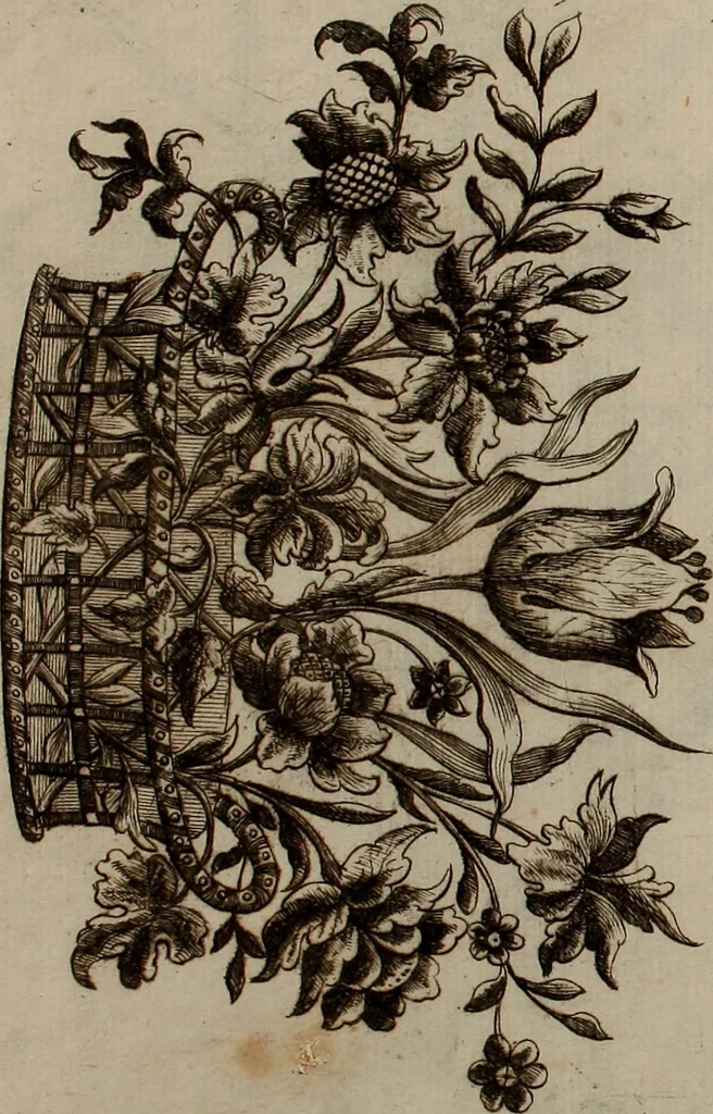 An illustration from Kunst-und Fleiss-übende Nadel-Ergötzungen; oder, neu erfundenes Neh-und Stick-Buch. Worin dem, solche schöne wissenschafftliebendem Frauenzimmer, allerhand, zu vielen Sachen anständige, Muster und Risse, nach der neuesten Façon, zu deren nützlichen Bedienung, 1730, leaf 56