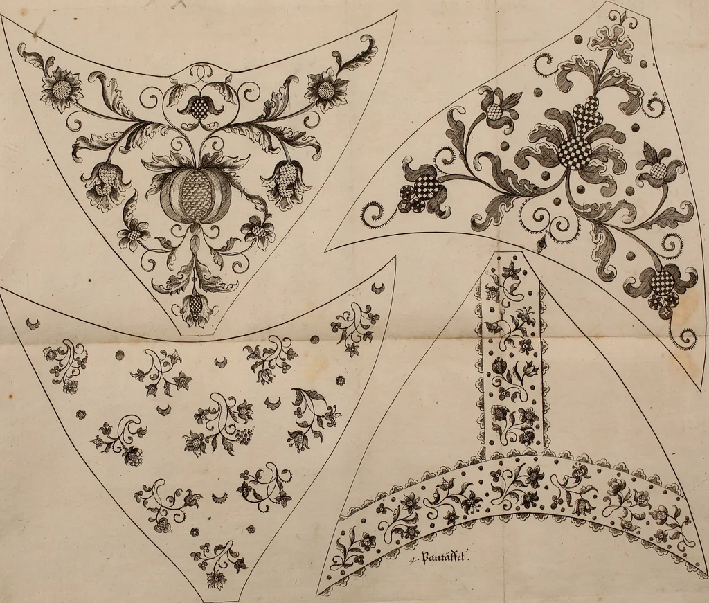 An illustration from Kunst-und Fleiss-übende Nadel-Ergötzungen; oder, neu erfundenes Neh-und Stick-Buch. Worin dem, solche schöne wissenschafftliebendem Frauenzimmer, allerhand, zu vielen Sachen anständige, Muster und Risse, nach der neuesten Façon, zu deren nützlichen Bedienung, 1730, leaf 62