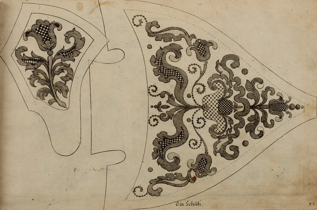 An illustration from Kunst-und Fleiss-übende Nadel-Ergötzungen; oder, neu erfundenes Neh-und Stick-Buch. Worin dem, solche schöne wissenschafftliebendem Frauenzimmer, allerhand, zu vielen Sachen anständige, Muster und Risse, nach der neuesten Façon, zu deren nützlichen Bedienung, 1730, leaf 64