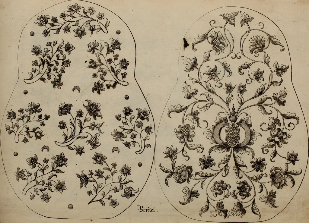 An illustration from Kunst-und Fleiss-übende Nadel-Ergötzungen; oder, neu erfundenes Neh-und Stick-Buch. Worin dem, solche schöne wissenschafftliebendem Frauenzimmer, allerhand, zu vielen Sachen anständige, Muster und Risse, nach der neuesten Façon, zu deren nützlichen Bedienung, 1730, leaf 66