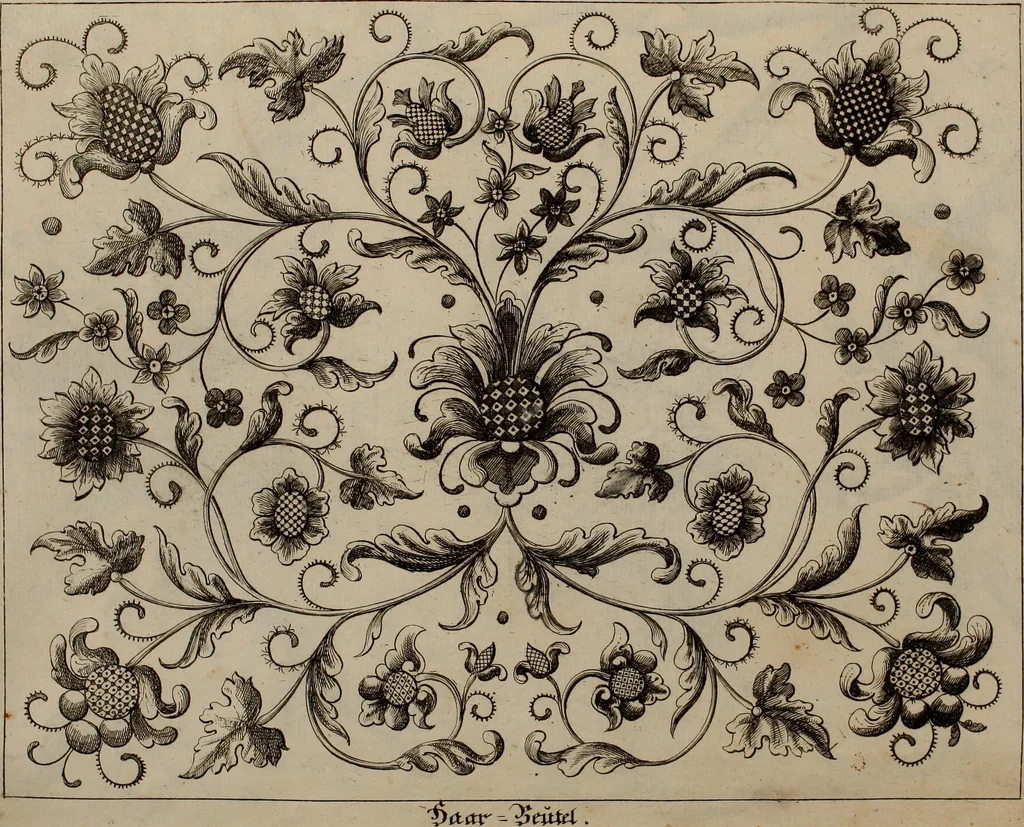 An illustration from Kunst-und Fleiss-übende Nadel-Ergötzungen; oder, neu erfundenes Neh-und Stick-Buch. Worin dem, solche schöne wissenschafftliebendem Frauenzimmer, allerhand, zu vielen Sachen anständige, Muster und Risse, nach der neuesten Façon, zu deren nützlichen Bedienung, 1730, leaf 68