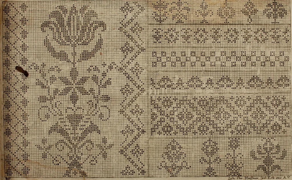 An illustration from Kunst-und Fleiss-übende Nadel-Ergötzungen; oder, neu erfundenes Neh-und Stick-Buch. Worin dem, solche schöne wissenschafftliebendem Frauenzimmer, allerhand, zu vielen Sachen anständige, Muster und Risse, nach der neuesten Façon, zu deren nützlichen Bedienung, 1730, leaf 72