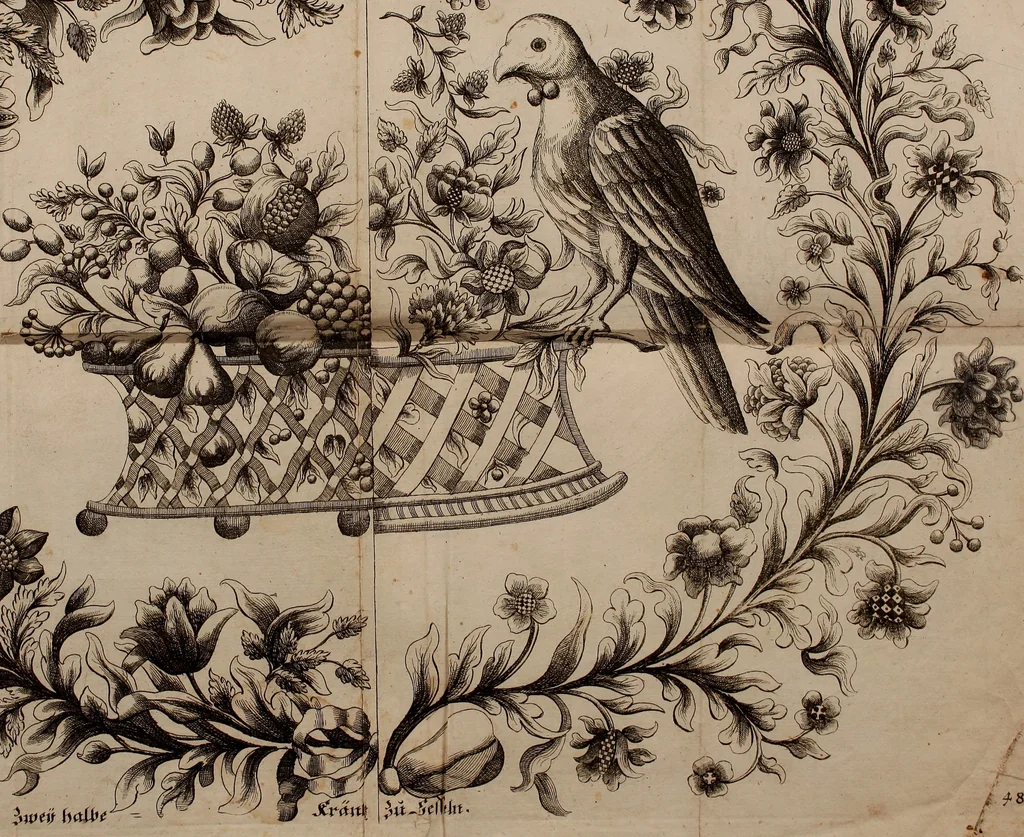 An illustration from Kunst-und Fleiss-übende Nadel-Ergötzungen; oder, neu erfundenes Neh-und Stick-Buch. Worin dem, solche schöne wissenschafftliebendem Frauenzimmer, allerhand, zu vielen Sachen anständige, Muster und Risse, nach der neuesten Façon, zu deren nützlichen Bedienung, 1730, leaf 76