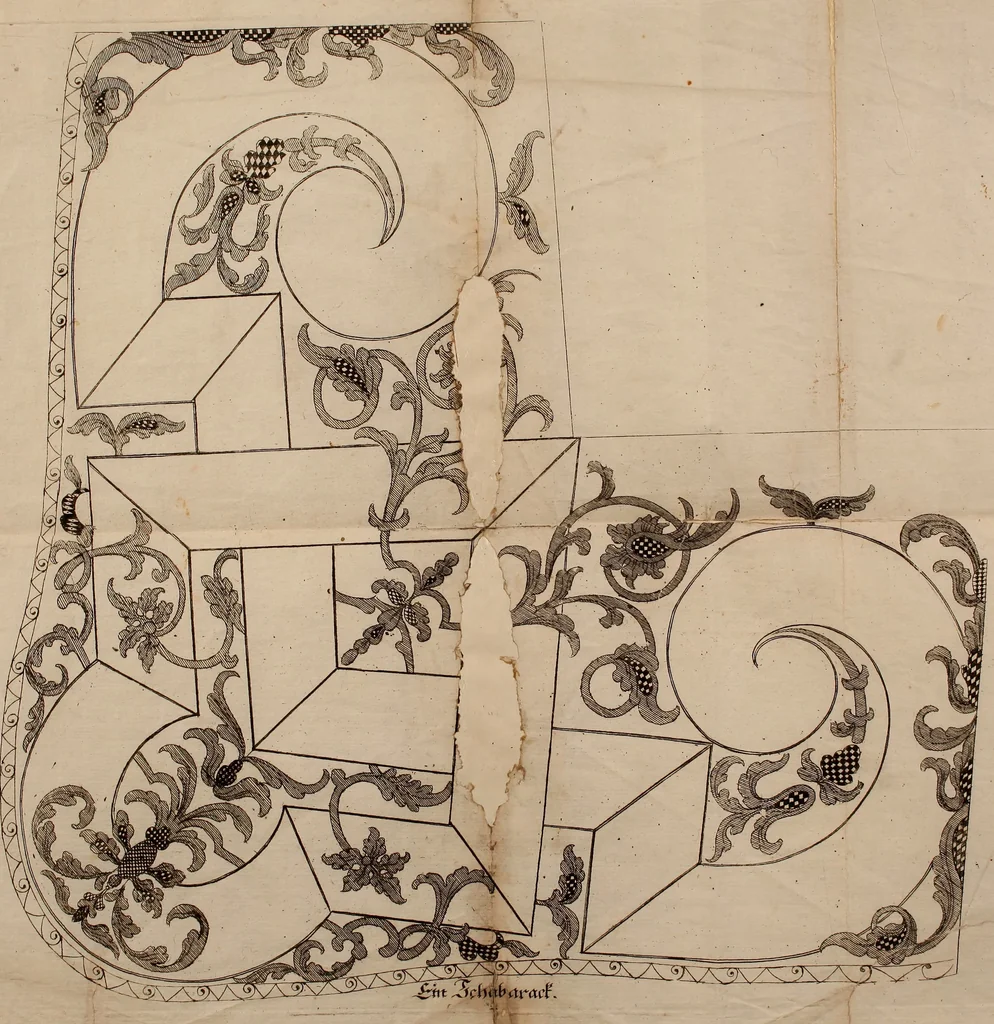 An illustration from Kunst-und Fleiss-übende Nadel-Ergötzungen; oder, neu erfundenes Neh-und Stick-Buch. Worin dem, solche schöne wissenschafftliebendem Frauenzimmer, allerhand, zu vielen Sachen anständige, Muster und Risse, nach der neuesten Façon, zu deren nützlichen Bedienung, 1730, leaf 80
