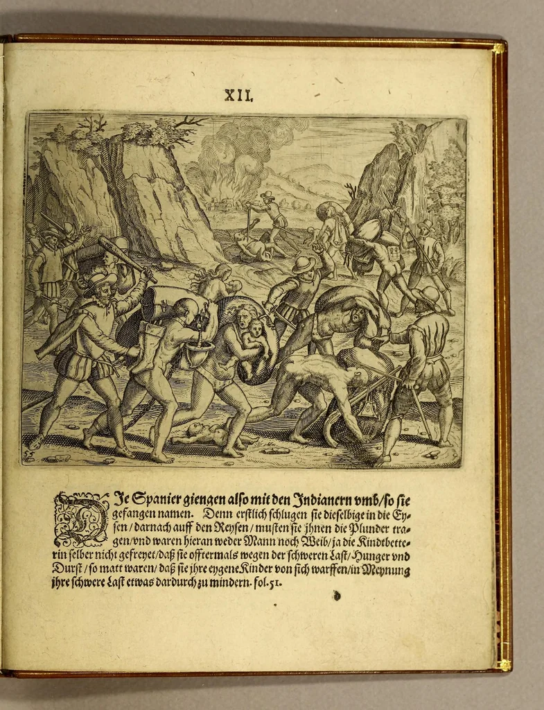 An illustration from Kurtze Erklärung der fürnembsten Thaten, so durch die Spanier beschehen in etlichen Orten der neuwen Welt, : so in folgenden Kupfferstücken, schön, zierlich vnd künstlich derselben bey jeder Historien, jetzt ins Teutsch dar gegeben werden, 1599, leaf 31