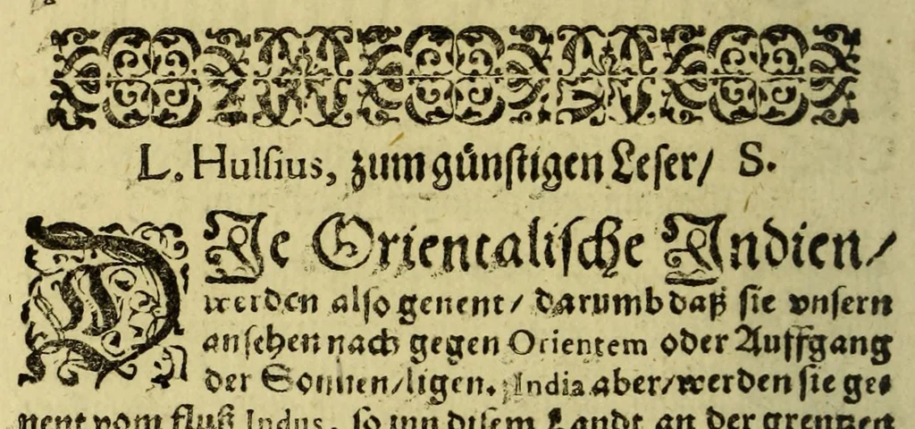 An illustration from Kurtze Warhafftige Beschreibung der newen Reyse oder Schiffahrt, so die hollendischen Schiff, in denn Orientalischen Indien; verricht: : welche anno 1595. in Martio, Aida aussegefahrn vnd erst im Augusto dess verlauffenen 1597 Jahrs, widerkommen seind. Darinne der gantz Succes der Reyse, was sich täglich verlauffen und zugetragen, erzält wird., 1598, leaf 12