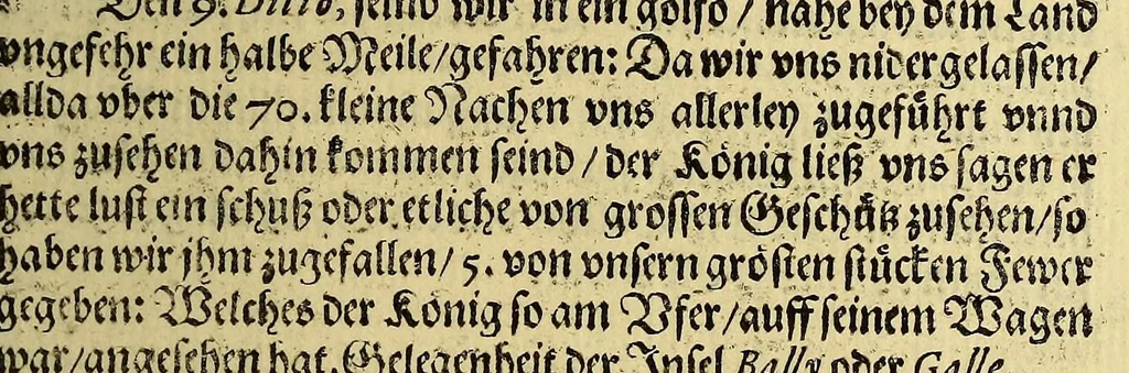 An illustration from Kurtze Warhafftige Beschreibung der newen Reyse oder Schiffahrt, so die hollendischen Schiff, in denn Orientalischen Indien; verricht: : welche anno 1595. in Martio, Aida aussegefahrn vnd erst im Augusto dess verlauffenen 1597 Jahrs, widerkommen seind. Darinne der gantz Succes der Reyse, was sich täglich verlauffen und zugetragen, erzält wird., 1598, leaf 81