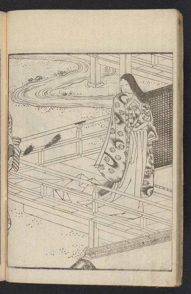 An illustration from Kyōka momiji no hashi, 1750, leaf 10