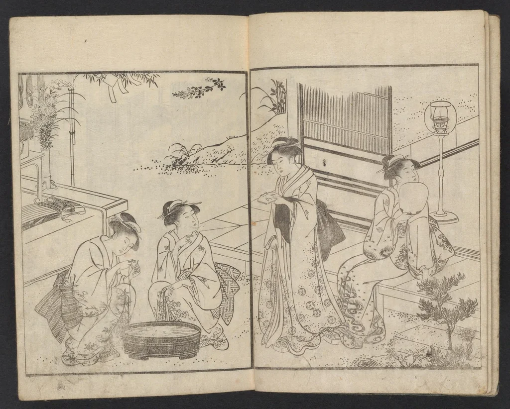 An illustration from Kyōka momiji no hashi, 1750, leaf 4
