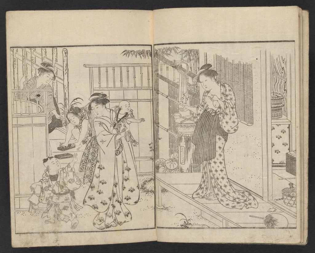 An illustration from Kyōka momiji no hashi, 1750, leaf 5