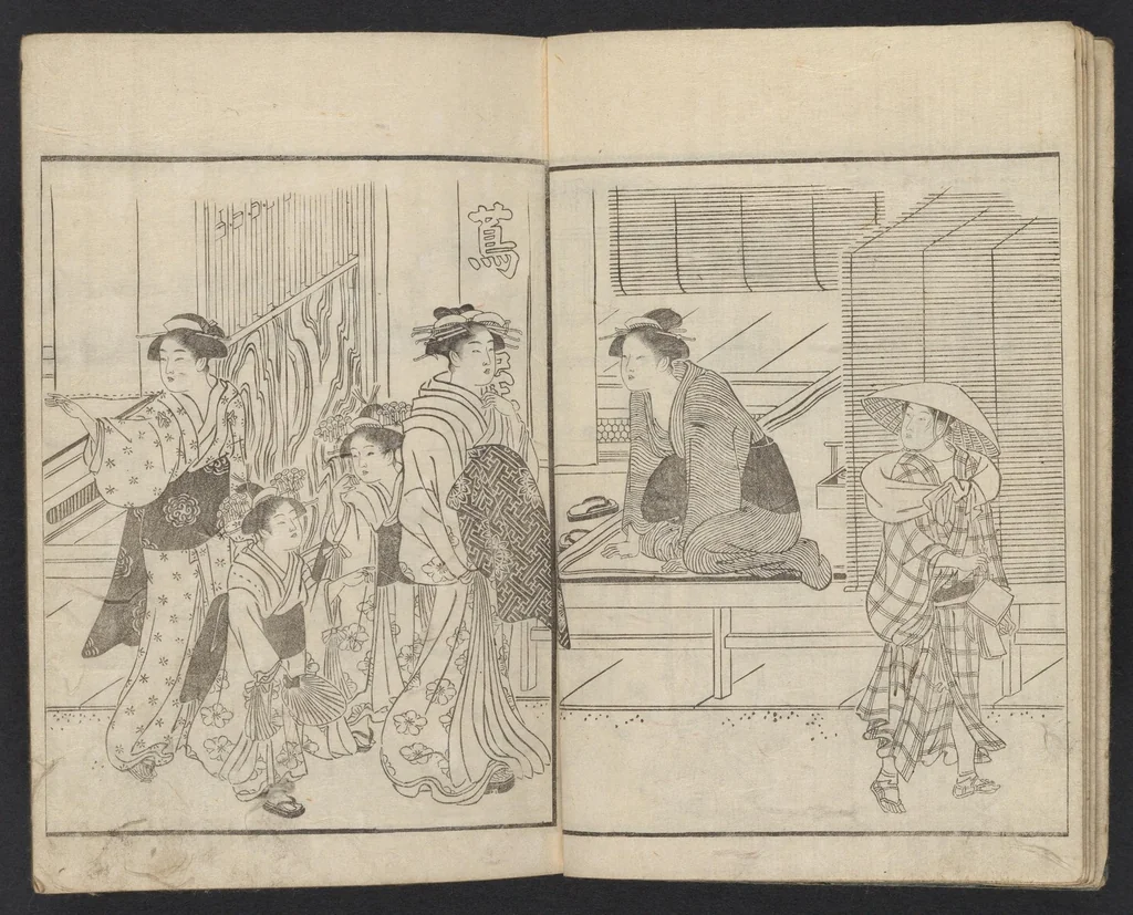 An illustration from Kyōka momiji no hashi, 1750, leaf 6