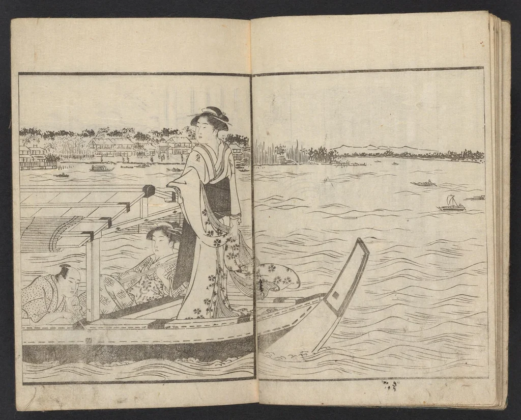 An illustration from Kyōka momiji no hashi, 1750, leaf 7