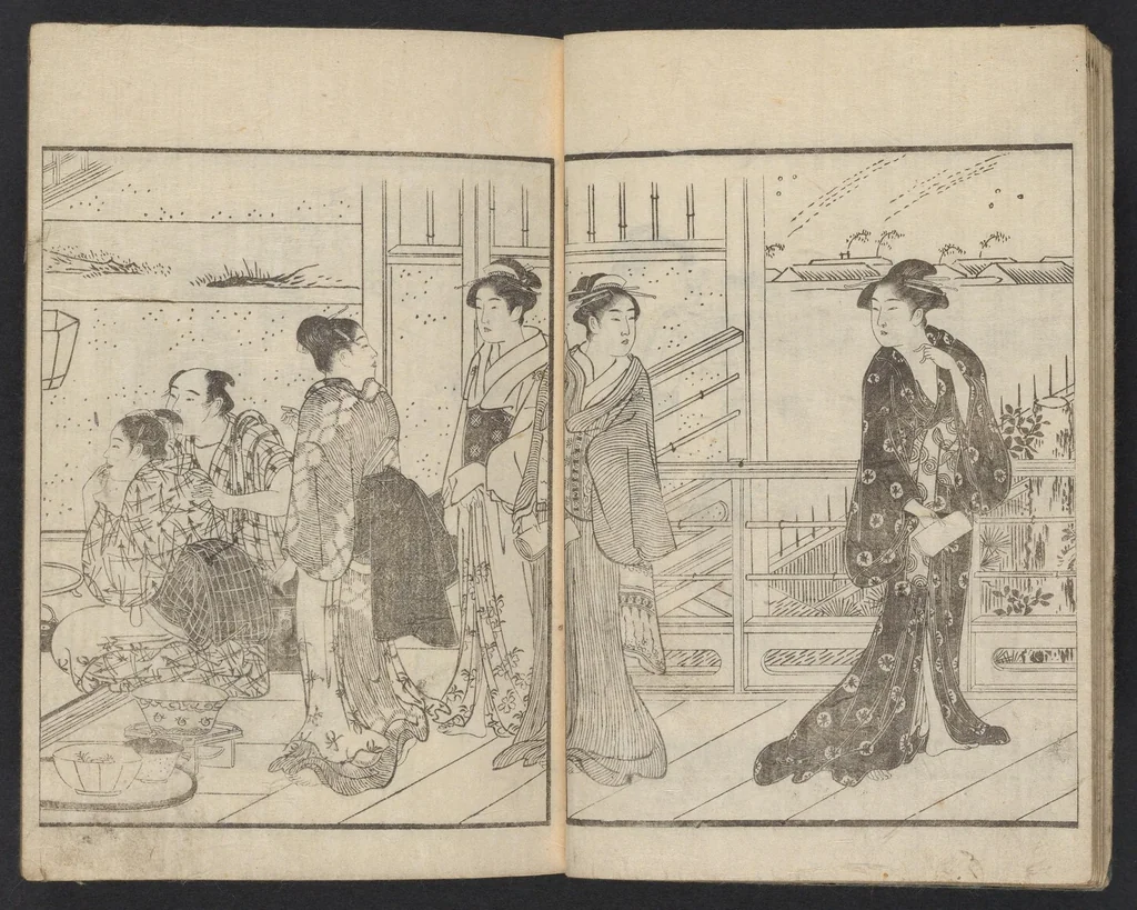 An illustration from Kyōka momiji no hashi, 1750, leaf 8
