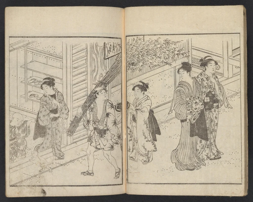 An illustration from Kyōka momiji no hashi, 1750, leaf 9