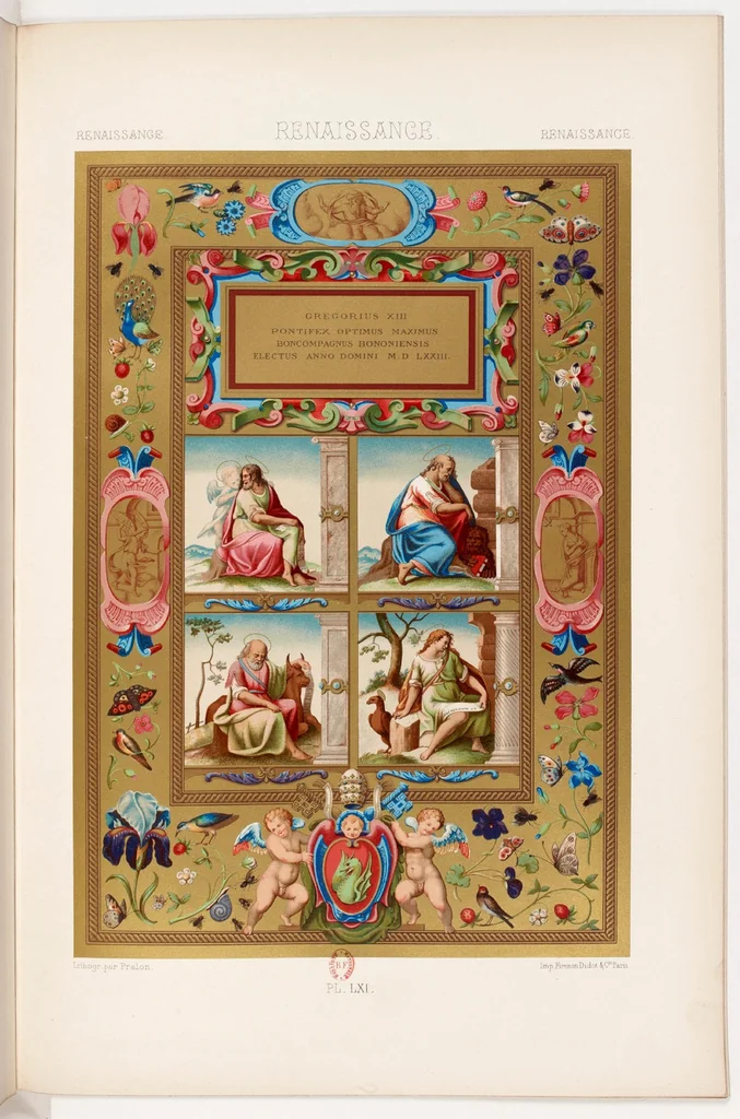 An illustration from L' Ornement Polychrome Cent Planches Color lithograph Albert-Charles-Auguste Racinet, 1880, leaf 321