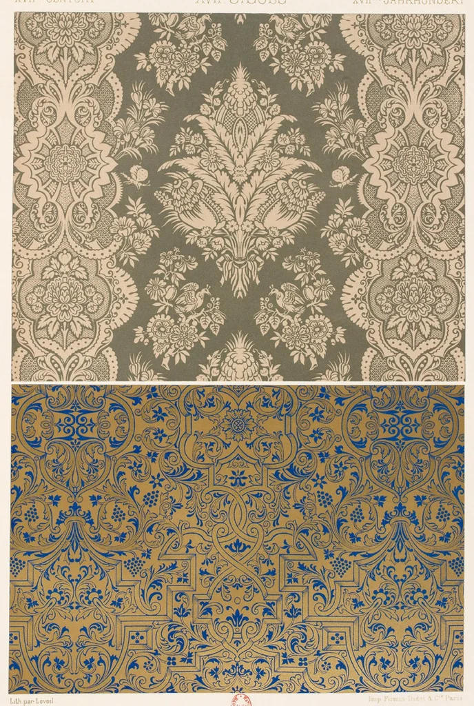 An illustration from L' Ornement Polychrome Cent Planches Color lithograph Albert-Charles-Auguste Racinet, 1880, leaf 417