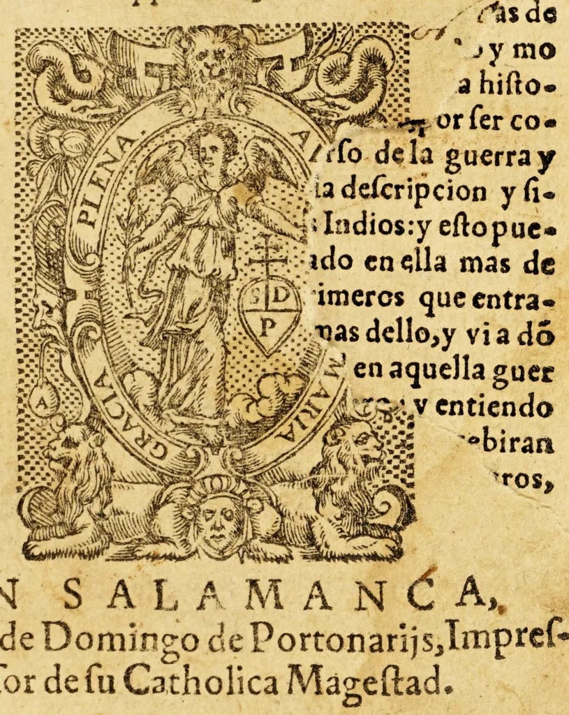 An illustration from La Araucana de don Alonso de Ercilla y Çuñiga, 1574, leaf 7