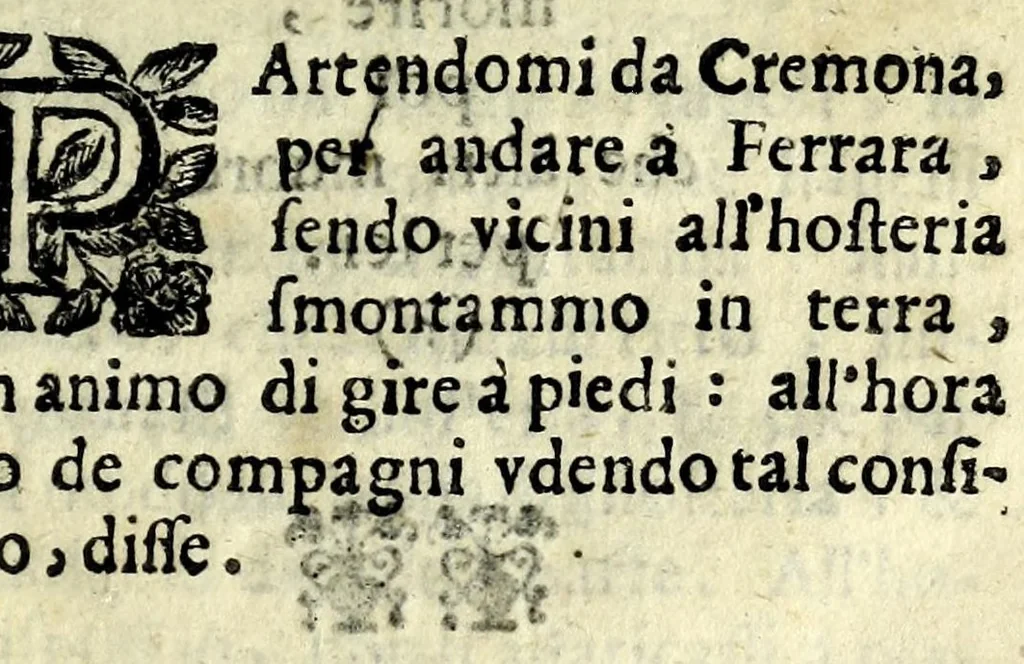 An illustration from La barca da Padoua : ove si raccontano da passaggieri fauole, motti, sentenze, burle : con noua aggionta, 1663, leaf 105