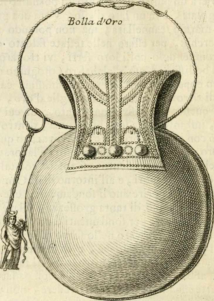 An illustration from La bolla d'oro de' fanciulli nobili romani e quella de' libertini : ed altre singolarità spettanti a' mausolei nuovamente scopertisi : brevemente spiegate, e divise in II. parti, 1732, leaf 21