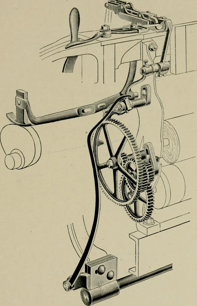 An illustration from Labor-saving looms : a brief treatise on plain weaving and the recent improvements in that line, with special reference to the Northrop looms manufactured by Draper Company, Hopedale, Mass., U.S.A, 1905, leaf 104