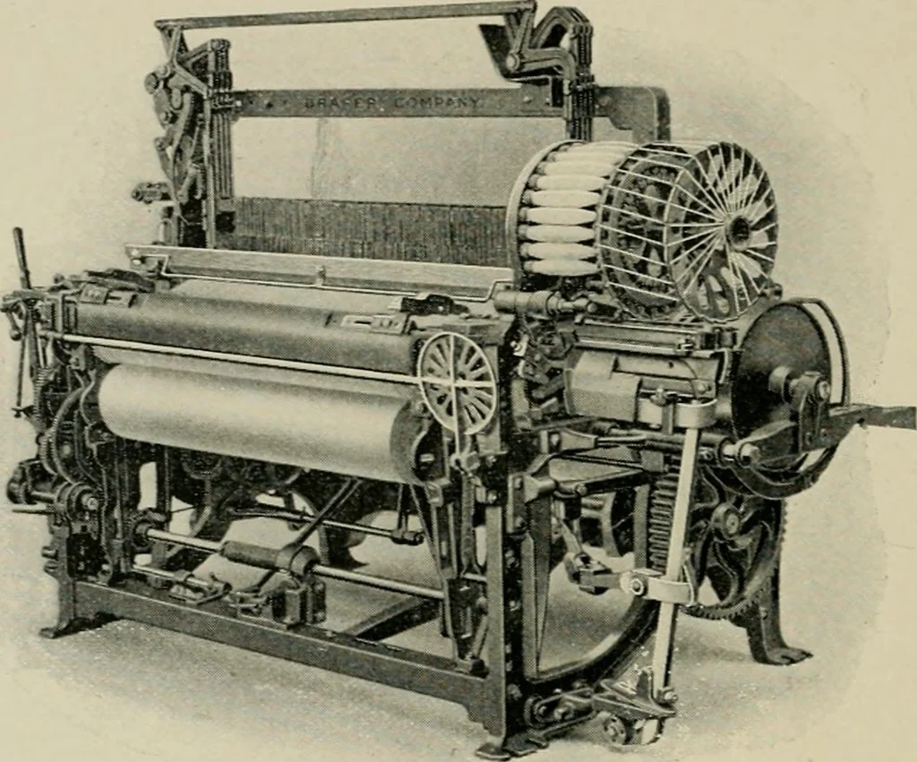 An illustration from Labor-saving looms : a brief treatise on plain weaving and the recent improvements in that line, with special reference to the Northrop looms manufactured by Draper Company, Hopedale, Mass., U.S.A, 1905, leaf 211