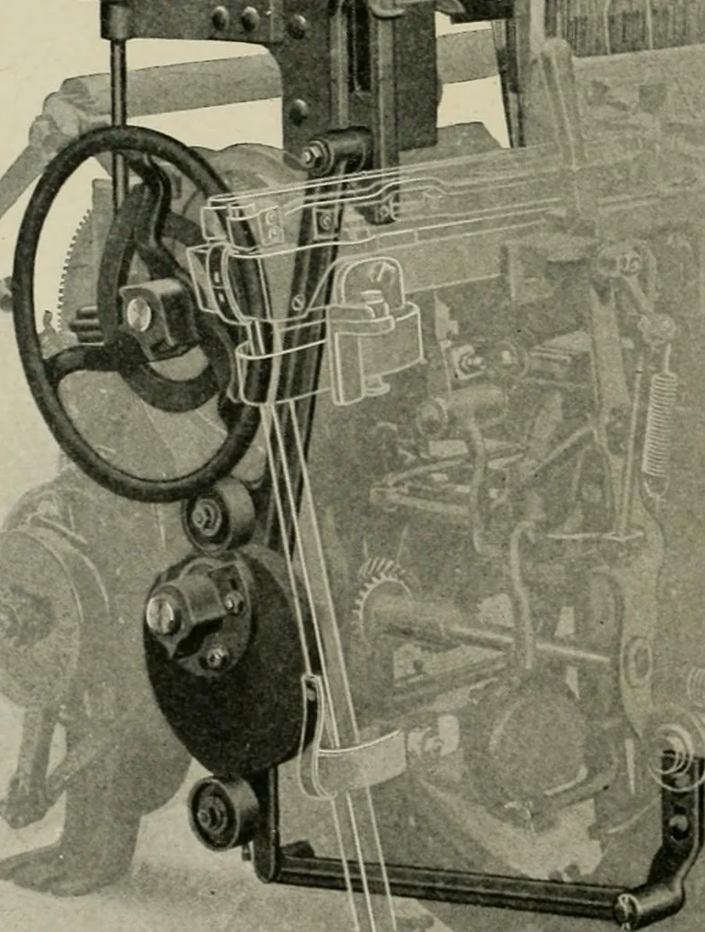 An illustration from Labor-saving looms : a brief treatise on plain weaving and the recent improvements in that line, with special reference to the Northrop looms manufactured by Draper Company, Hopedale, Mass., U.S.A, 1905, leaf 213