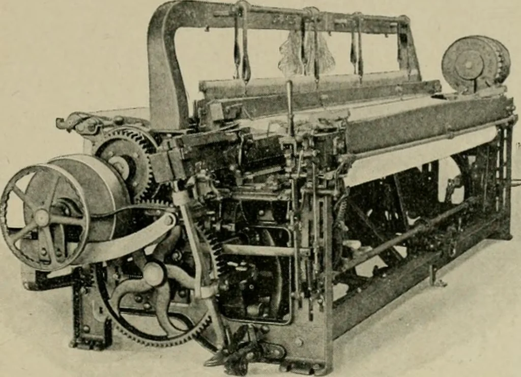 An illustration from Labor-saving looms : a brief treatise on plain weaving and the recent improvements in that line, with special reference to the Northrop looms manufactured by Draper Company, Hopedale, Mass., U.S.A, 1905, leaf 214