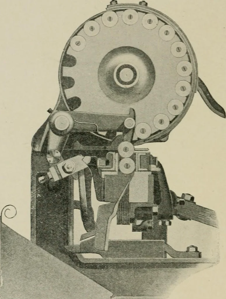 An illustration from Labor-saving looms : a brief treatise on plain weaving and the recent improvements in that line, with special reference to the Northrop looms manufactured by Draper Company, Hopedale, Mass., U.S.A, 1905, leaf 57