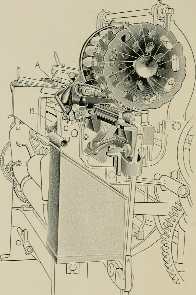 An illustration from Labor-saving looms : a brief treatise on plain weaving and the recent improvements in that line, with special reference to the Northrop looms manufactured by Draper Company, Hopedale, Mass., U.S.A, 1905, leaf 59
