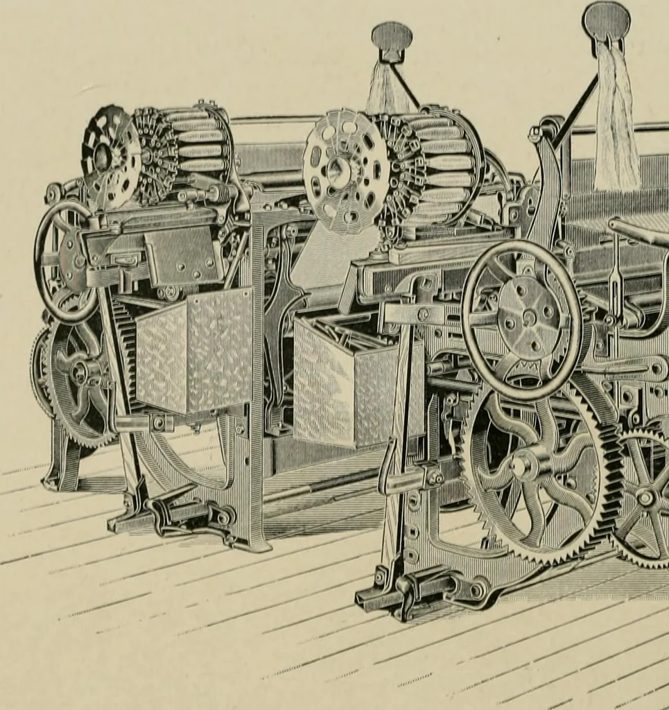 An illustration from Labor-saving looms : a brief treatise on plain weaving and the recent improvements in that line, with special reference to the Northrop looms manufactured by Draper Company, Hopedale, Mass., U.S.A, 1905, leaf 79
