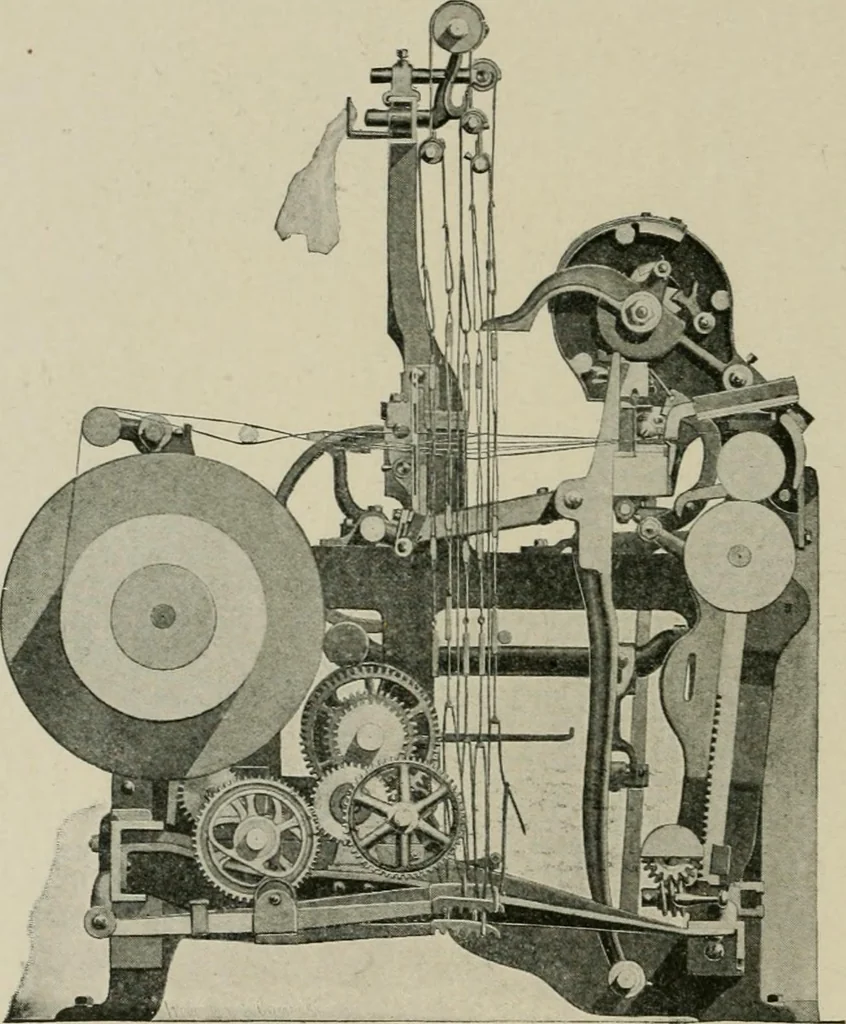 An illustration from Labor-saving looms : a brief treatise on plain weaving and the recent improvements in that line, with special reference to the Northrop looms manufactured by Draper Company, Hopedale, Mass., U.S.A, 1905, leaf 83