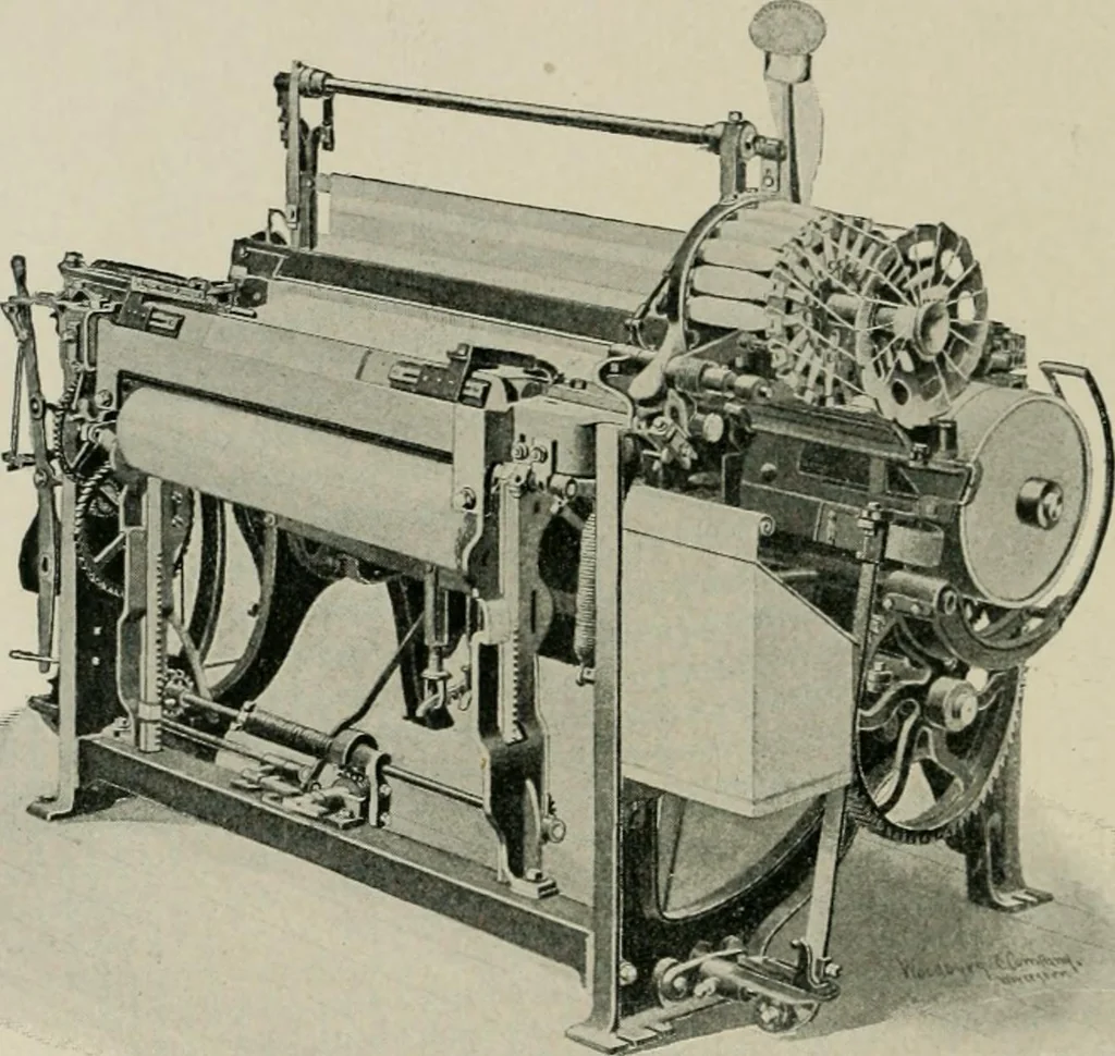 An illustration from Labor-saving looms : a brief treatise on plain weaving and the recent improvements in that line, with special reference to the Northrop looms manufactured by Draper Company, Hopedale, Mass., U.S.A, 1905, leaf 87