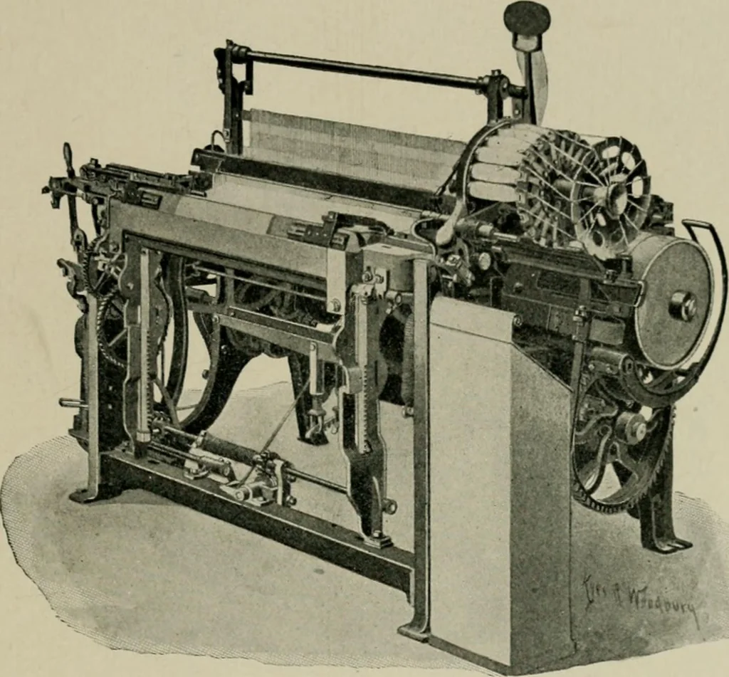 An illustration from Labor-saving looms : a brief treatise on plain weaving and the recent improvements in that line, with special reference to the Northrop looms manufactured by Draper Company, Hopedale, Mass., U.S.A, 1905, leaf 88