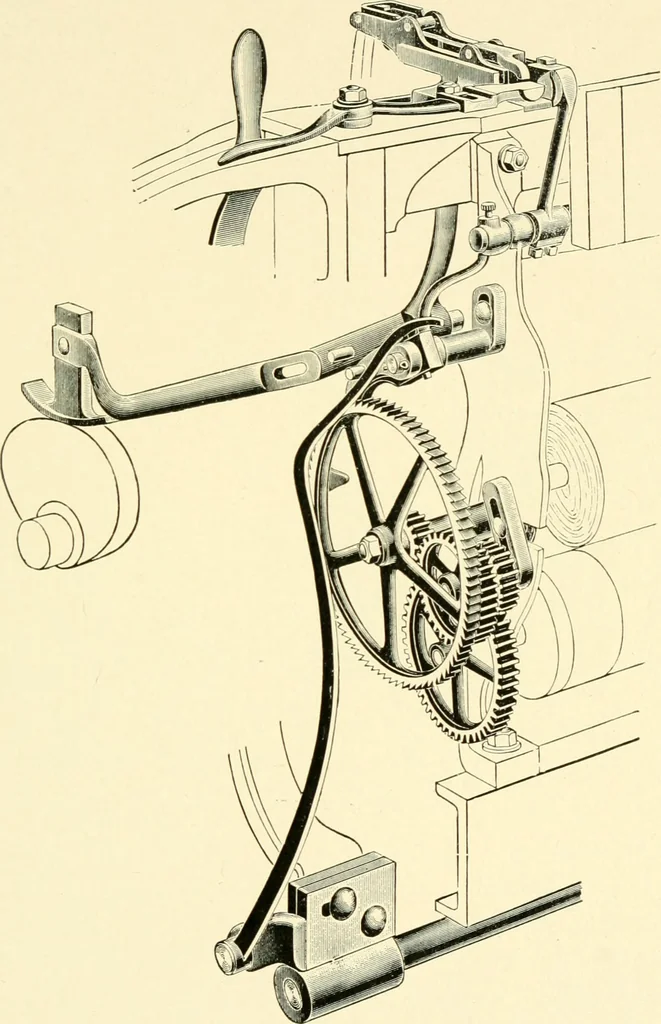 An illustration from Labor-saving looms : a brief treatise on plain weaving and the recent improvements in that line, with special reference to the Northrup looms manufactured by Draper company, Hopedale, Mass., U. S. A., 1904, leaf 108