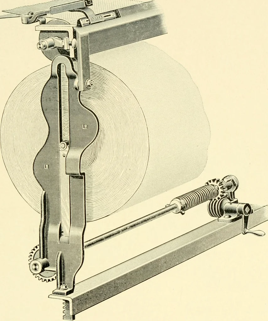 An illustration from Labor-saving looms : a brief treatise on plain weaving and the recent improvements in that line, with special reference to the Northrup looms manufactured by Draper company, Hopedale, Mass., U. S. A., 1904, leaf 112