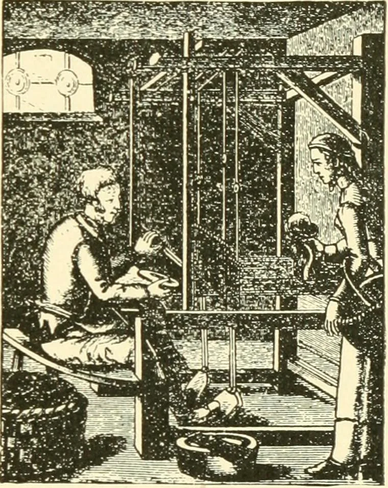 An illustration from Labor-saving looms : a brief treatise on plain weaving and the recent improvements in that line, with special reference to the Northrup looms manufactured by Draper company, Hopedale, Mass., U. S. A., 1904, leaf 20