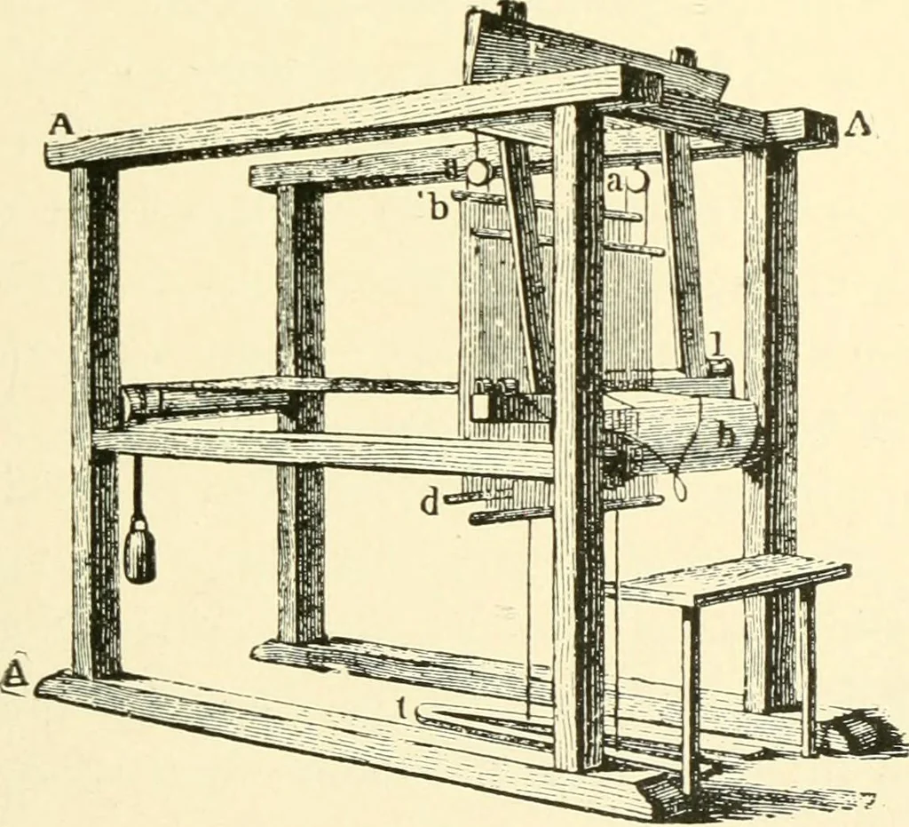 An illustration from Labor-saving looms : a brief treatise on plain weaving and the recent improvements in that line, with special reference to the Northrup looms manufactured by Draper company, Hopedale, Mass., U. S. A., 1904, leaf 20